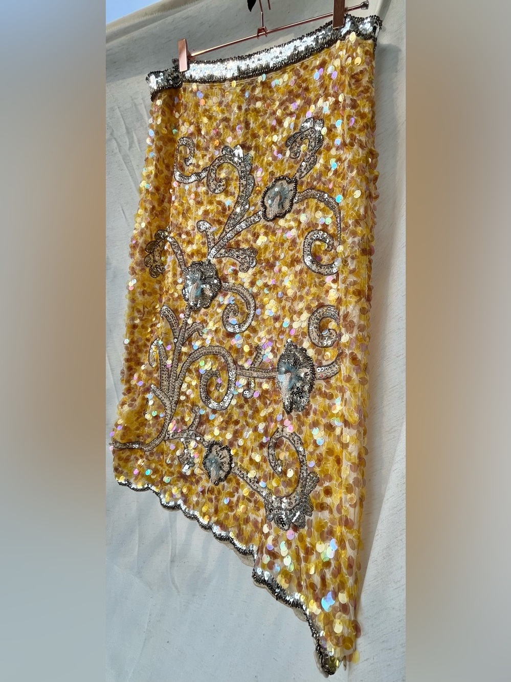 Zara Sequin Bead Embroidered Midi Skirt Yellow Silver Sirencore Fairycore Large - Picture 8 of 16